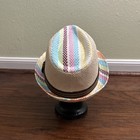 Excellent Vintage Rainbow Paper Straw Hat Beige