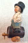 Vtg Bottle Stopper Carved Wood German Boy Sitting On Barrel Head Nods Cute 38l
