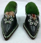 Antique 1900s Green Beaded Ornate Women s Shoe Pin Cushions - Pair