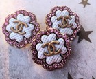 2 Pcs Chanel Cc Stamped Clover Pink Crystal White Gold Buttons 22mm Set Of 2