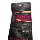 Antique Victorian Era Folding Leather Sewing Kit Pocket Size Js