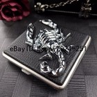 Vintage Portable Metal Leather Scorpion Double Sided Black Punk Cigarette Case