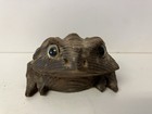 Vintage Handcarved Suji Cryptomeria Wood Toad Lucky Frog Glass Eyes Japan Art