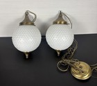 Vintage 2 White Hobnail Globes Ceiling Light Fixture Hanging Swag Lamps Cottage