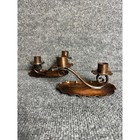 Vintage Pair 70s Gregorian Copper Double Chamber Candlesticks Hand Hammered 