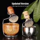 Badger Hair Shaving Brush Wood Handle Large Soap Bowl Stainless Steel Wet