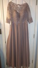 Evening Gown Mother Of Bride Bead Applique Full Length Formal Sz 12 Lace Up Back