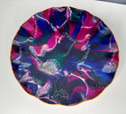 Vtg Signed Mcm Large Purple Pink Enamel Copper Abstract Bowl Trinket Dish 10 5 