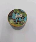 Antique Chinese 2 Black Necked Crane Cloisonne Round Trinket Pill Box
