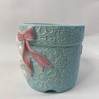 Vintage Planter Pot Napco Japan Baby Lamb Nursery Kitschy Decor Blue Bows Floral