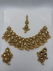 Gold East Indian Ethnic Jewelry Set Necklace Earrings Maang Tikka Women