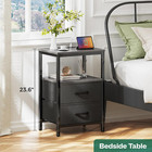 Nightstand With Charging Station  Side Table With Fabric Drawers  End Table With