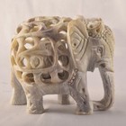 4  Natural Soapstone Marble Elephant Statue Trunk Up Style Handmade Home Decor