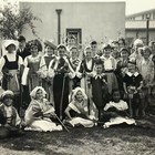 Vintage Antique Children Photo Photograph Heritage Costumes Instruments Flags 
