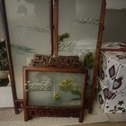 Asian Style Decorative Floral Glass   Wood Room Divider  4 Panels  Landscape Art