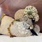 Vintage 25    Textile Art Pillow Doll Folk Art Lace Velvet Yarn Ooak Boho Decor