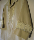 Iolani Vintage Beau Tiki Hawaiian Wedding Shirt Lace 3 4 Sleeve Tan Men s L