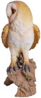 Realistic Common Barn Owl Perching On Tree Stump Statue With Glass Eyes 13 75 h
