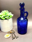 Vintage Cobalt Blue Glass Handled Cruet Decanter 7 5  Bottle With Stopper Mcm