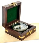 Maritime Treasures Brass Compass With Wooden Box  Vintage Style Collectible Gift