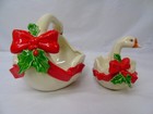 2 Vintage 1982 Fitz   Floyd Christmas Swan - Goose Basket   Candle Holder A967