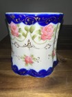 Vtg Hand Painted Japan Porcelain Cachepot Planter Cobalt Blue Pink Rose Gold