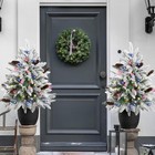 2 Pack 3ft Outdoor Flocked Christmas Tree With 60 Multi-color Lights 8 Modes    