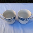 Vintage Classic Chinese Porcelain White And Blue Floral Mugs