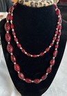 Rare Antique Carved Molded Ruby Red Glass Trade Bead Strand 36    Bohemian Ethnic