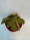 Vintage Hand Sewn Red Velvet Strawberry Pin Cushion Ornament Decor 5 x3 5 