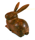Vintage Wood Figural Rabbit Carved Snuff Trinket Box Japanese Folk Art Figurine