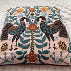 Elie Tahari Home Needlepoint Embroidered Decorative Pillow Birds Herbs Floral