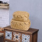 Set Of 2 Hand Round Wicker Storage Baskets With Lid  Rattan Basket Decorative 
