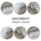 Coaster For Drinks Set Of 6 Grey Marble Golden Stone Agate Table Absorbent Round