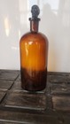 Antique Early 1900s Amber Brown Glass Chemist Apothecary Bottle W Scull Stopper 