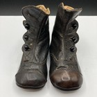 Antique Victorian Edwardian Leather Baby Child Doll High Top Dark Brown Shoes