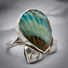 Vintage Navajo Carved Royston Ribbon Turquoise Ring Signed Em Silver Size 6