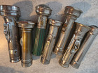 Vintage Lot Of 7 Flashlights 5  - 6  French Ray-o-lite  Treasure Brand  E-z Lite