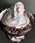 Vintage Imperial Glass Purple Slag Lion On Nest Covered Dish Lace Edge Basket