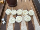 Huge Wooden Backgammon Board 1 75  Crisloid Brown White Swirl Chips Bakelite Die