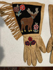Beaded Leather Gauntlet Gloves Native American Fringe Mens Medium