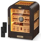 Cedar Wood Cigar Humidor With Led Light  Digital Thermometer   2 Humidifiers  Ho