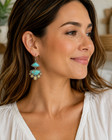 Boho Statement Earrings Simulated Turquoise Cream Cabochon Crystal Dangle