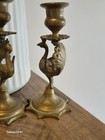 Antique Indian Brass Peacock Table Candlestick Holders     Ornate Pair  15 5cm