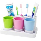 Toothbrush Holder 5 Hole Toothpaste Stand Bathroom Organizer With 3 Rinse Cup   