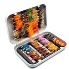 Fly Fishing Flies Kit Assortment Trout Bass With Fly Box Dry wet Flies 64pcs