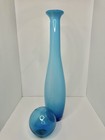 Vintage Mcm Powder Blue Cased Glass Vase W orb 26    Stunning 