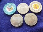 Lot Of 5 Vintage Las Vegas Casino  1  Dollar Tokens Gaming Caesars Hilton Sands