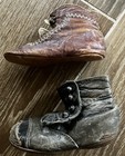 2 Non-matching Vintage Toddler Old Baby Shoes Black brown Leather Button Child