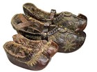 2x Pair Of 19th C Antique Turkish Ottoman Leather Shoes Slippers Embroidered